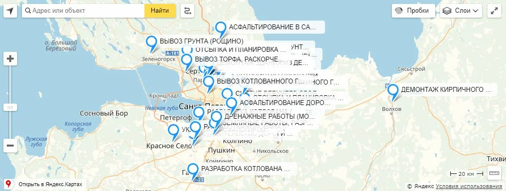 Портфолио работ на карте Ленинградской области
